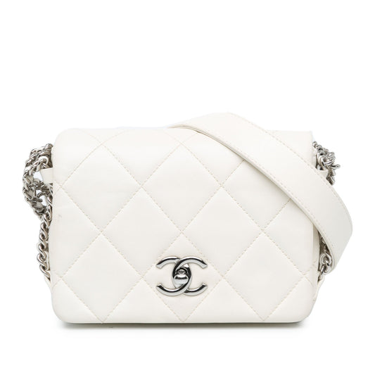 Chanel Mini Quilted Lambskin Chain Rows Flap White