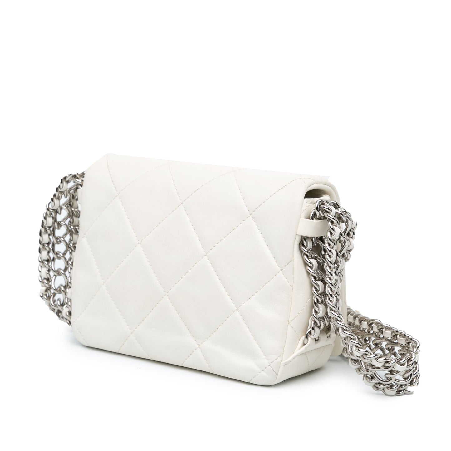 Chanel Mini Quilted Lambskin Chain Rows Flap White