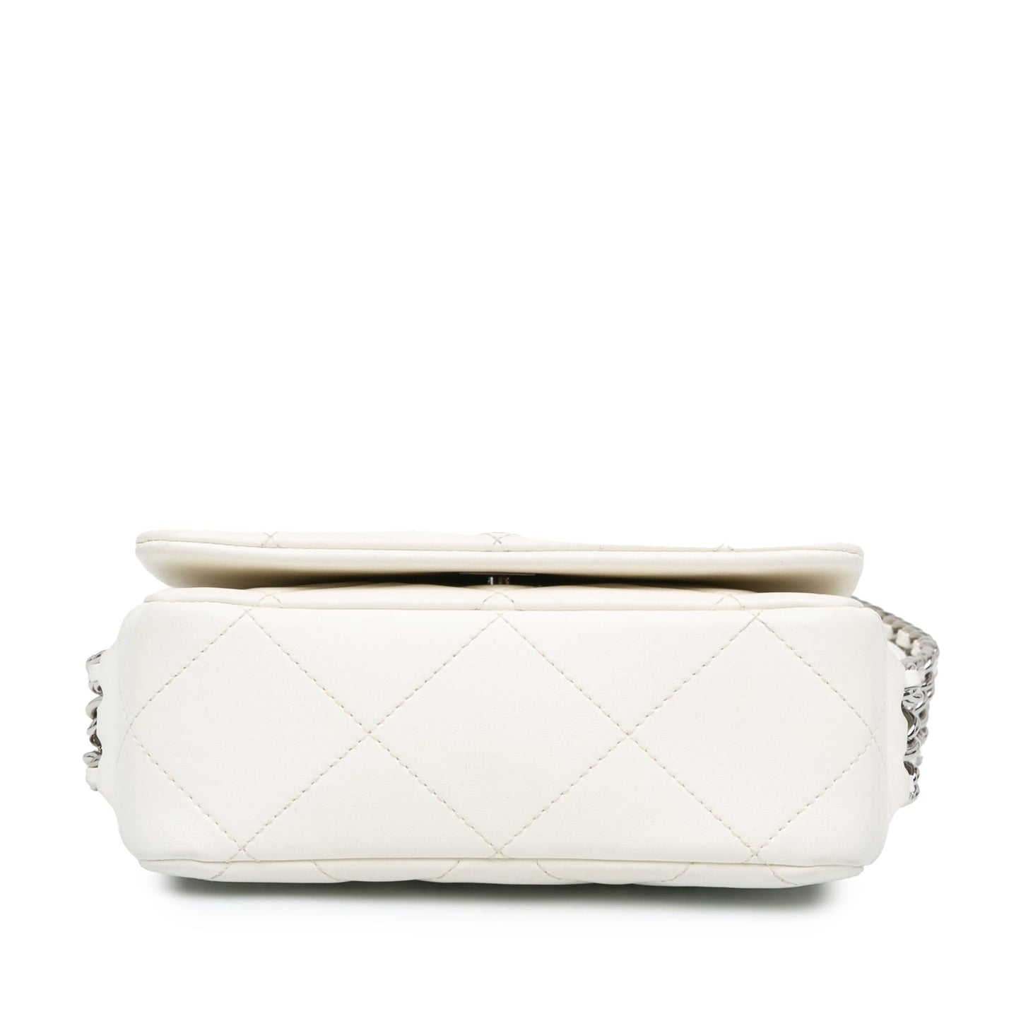 Chanel Mini Quilted Lambskin Chain Rows Flap White