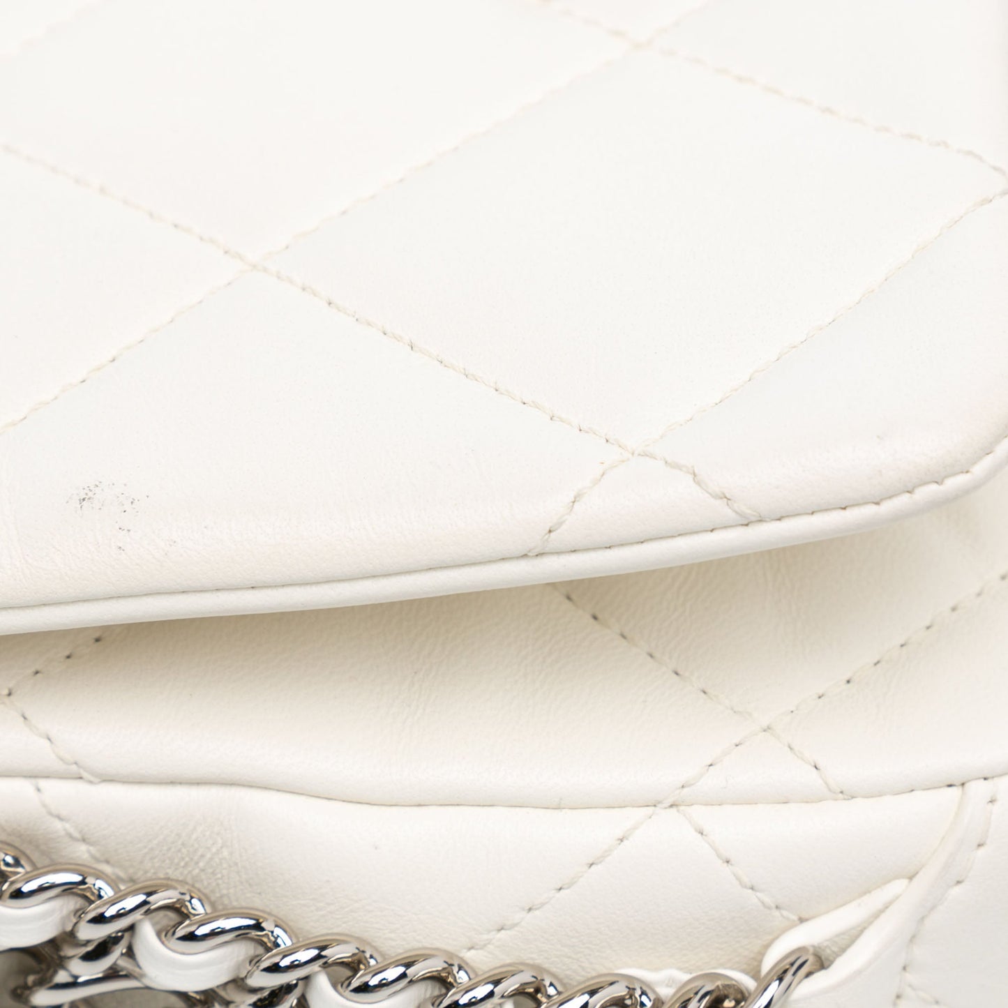 Chanel Mini Quilted Lambskin Chain Rows Flap White