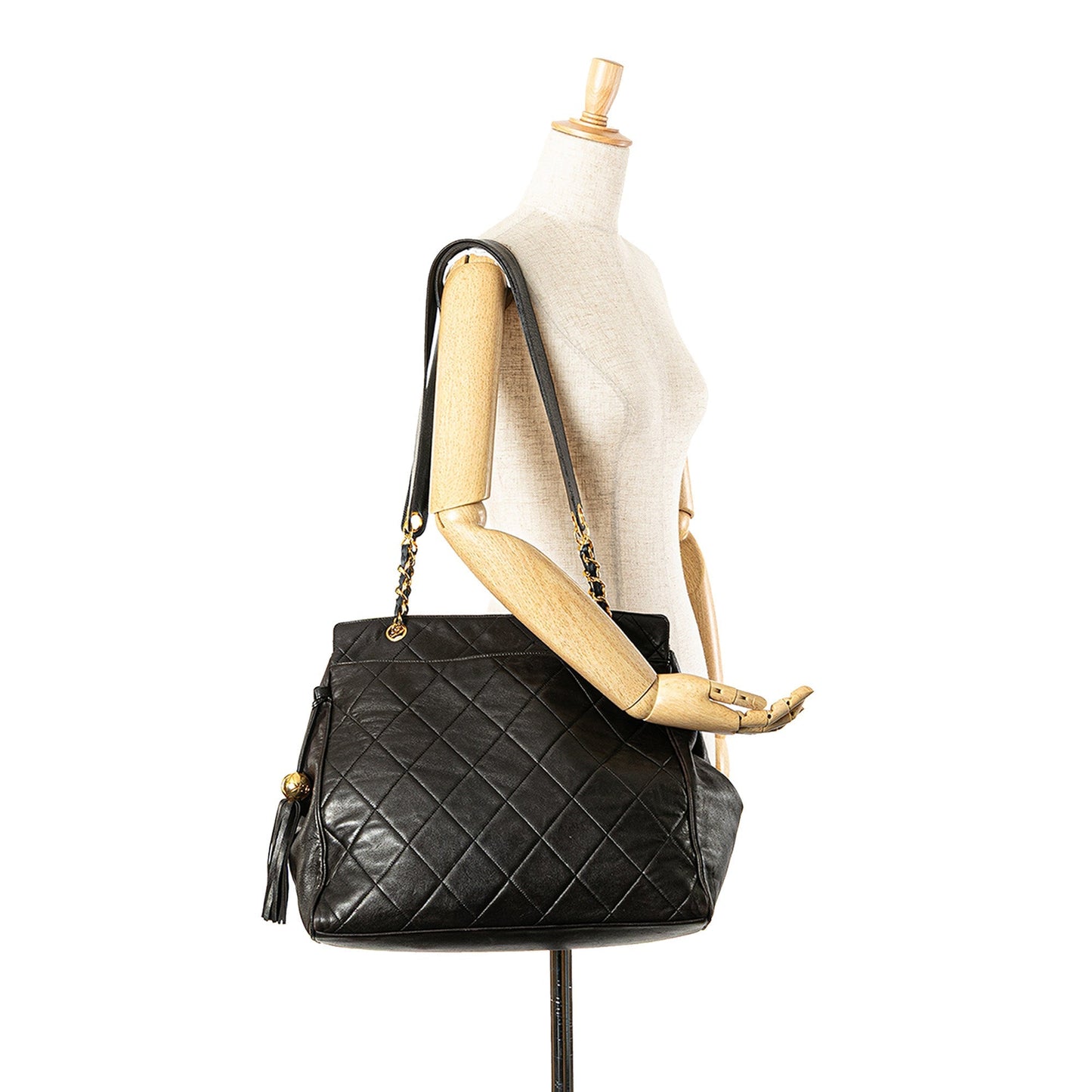 Chanel Quilted Lambskin Tassel Chain Shoulder Bag Black