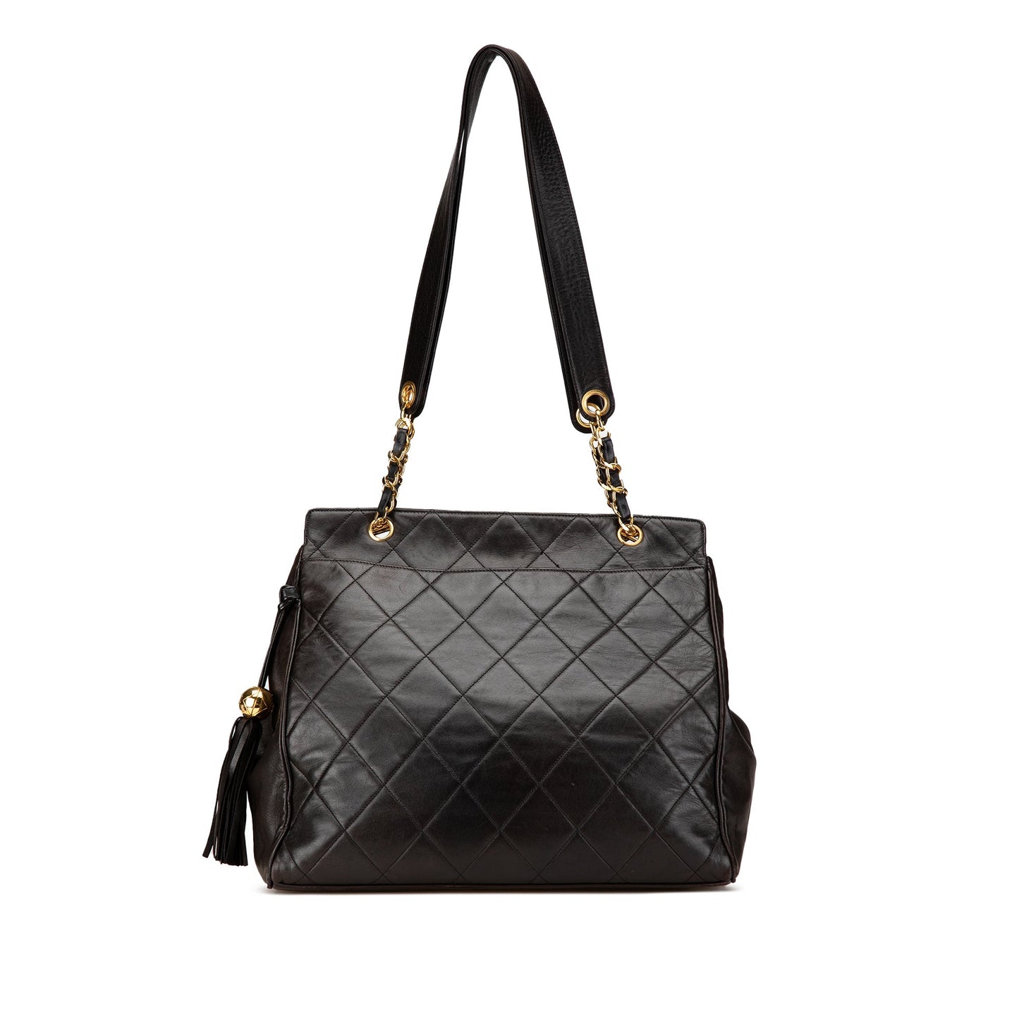Chanel Quilted Lambskin Tassel Chain Shoulder Bag Black