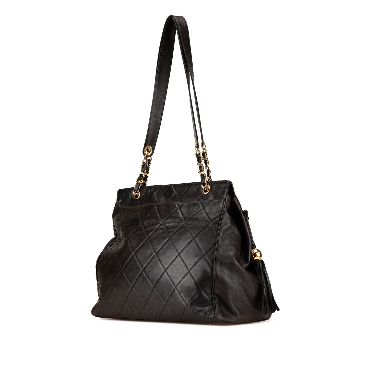 Chanel Quilted Lambskin Tassel Chain Shoulder Bag Black