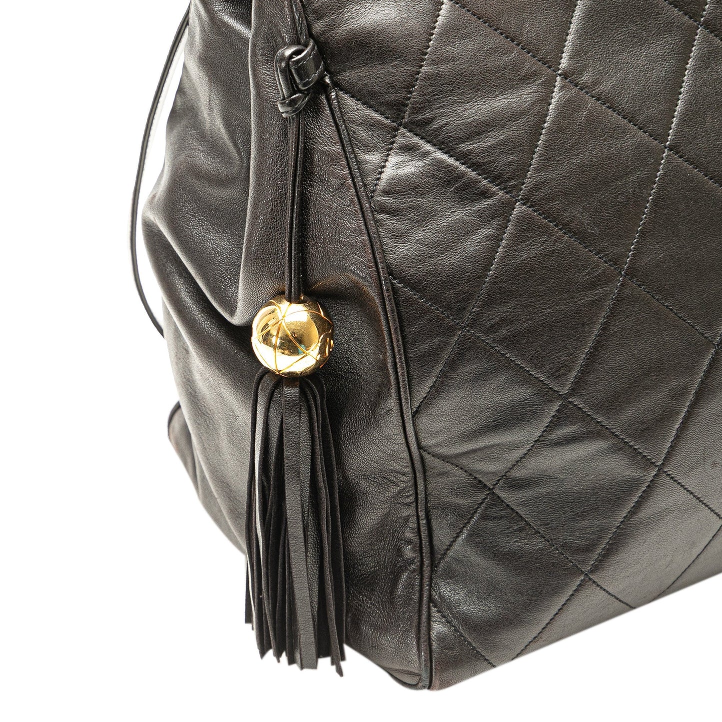 Chanel Quilted Lambskin Tassel Chain Shoulder Bag Black