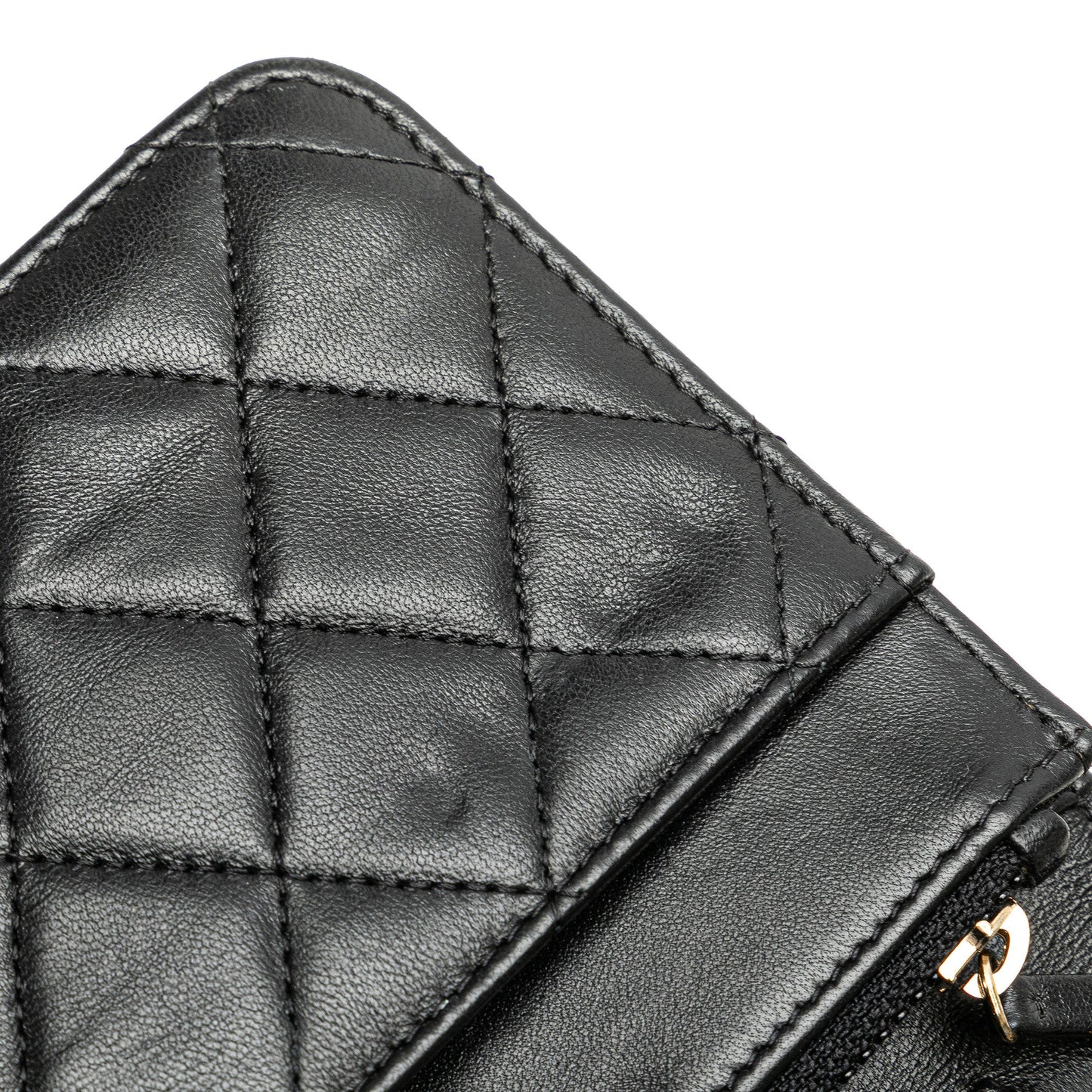 Chanel Quilted Studded Lambskin 18K Lucky Charms Wallet On Chain Black