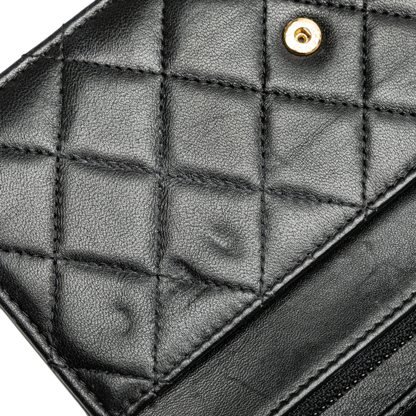Chanel Quilted Studded Lambskin 18K Lucky Charms Wallet On Chain Black