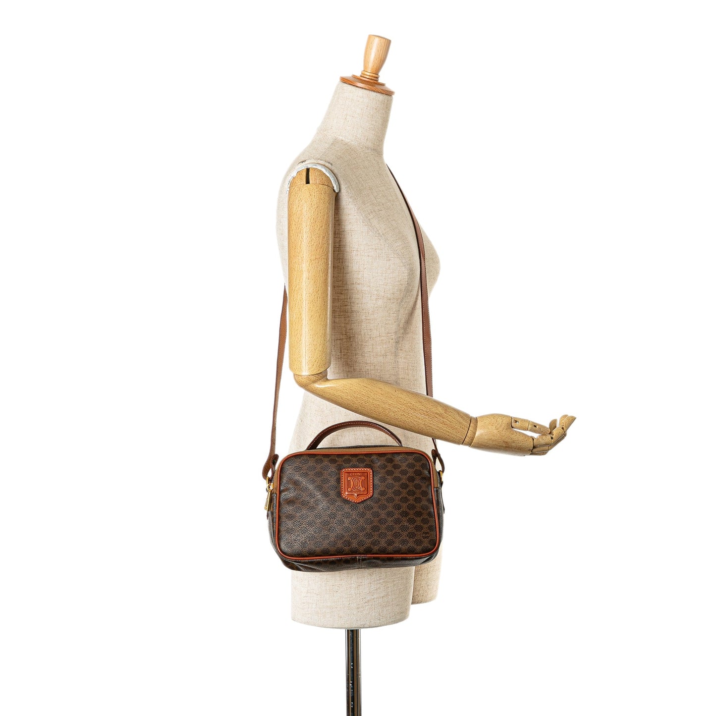Celine Macadam Coated Canvas Satchel Brown