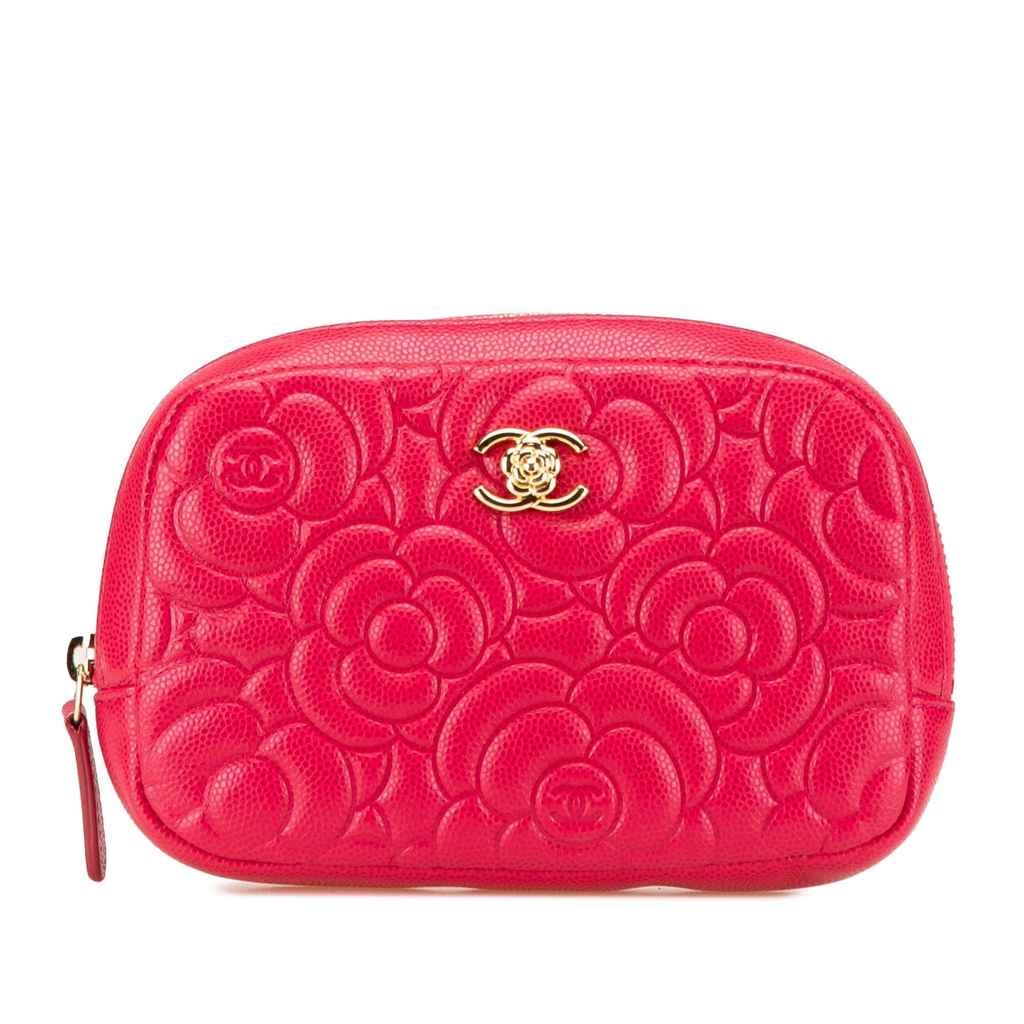 Chanel Small Caviar Camellia Cosmetic Case Red