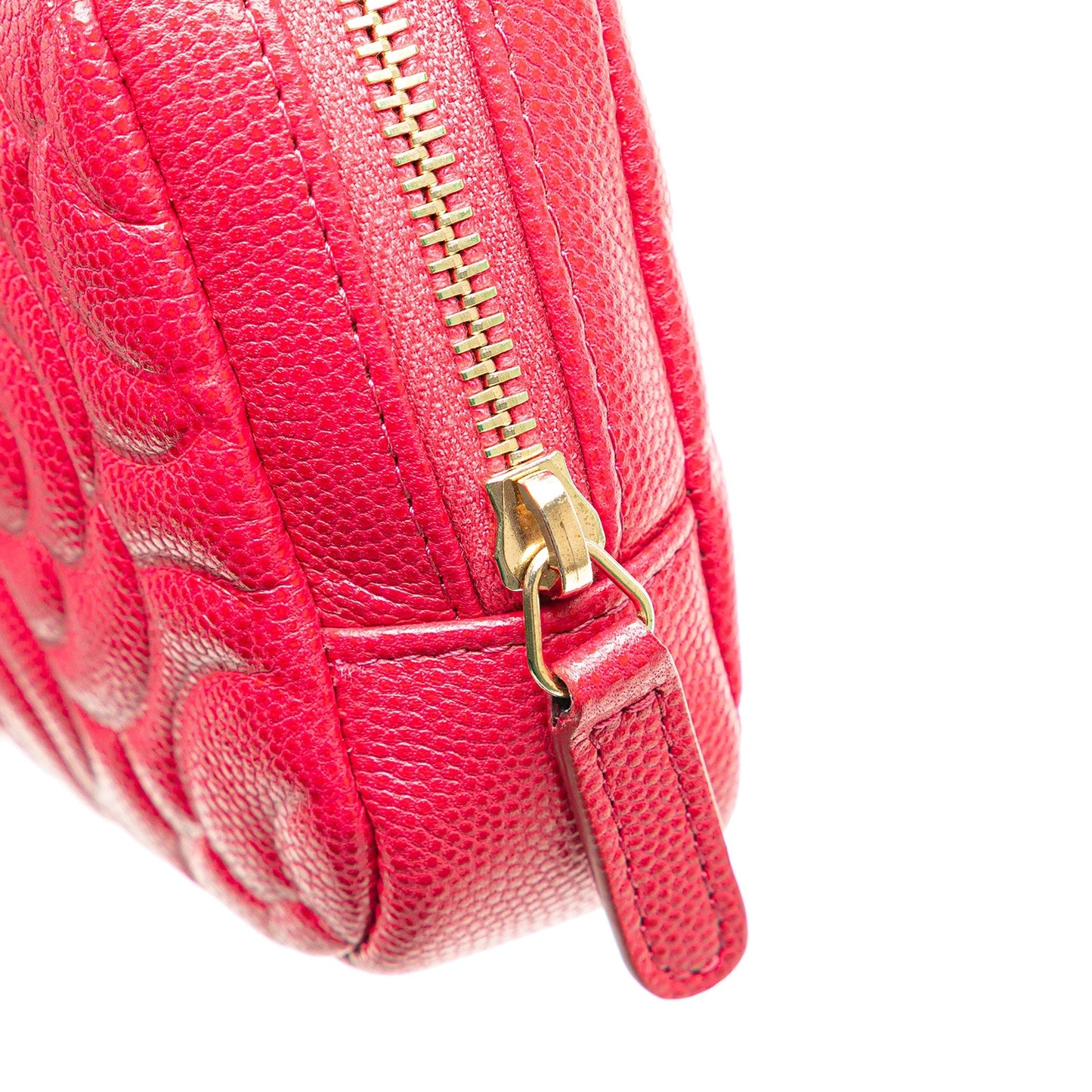 Chanel Small Caviar Camellia Cosmetic Case Red