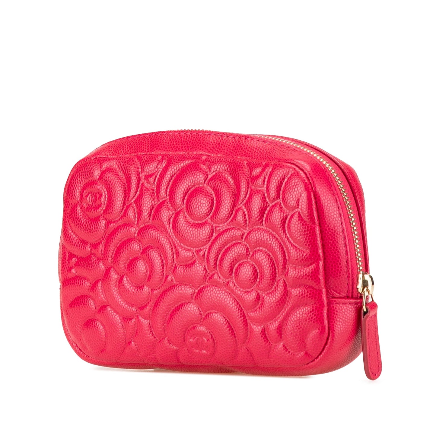 Chanel Small Caviar Camellia Cosmetic Case Red