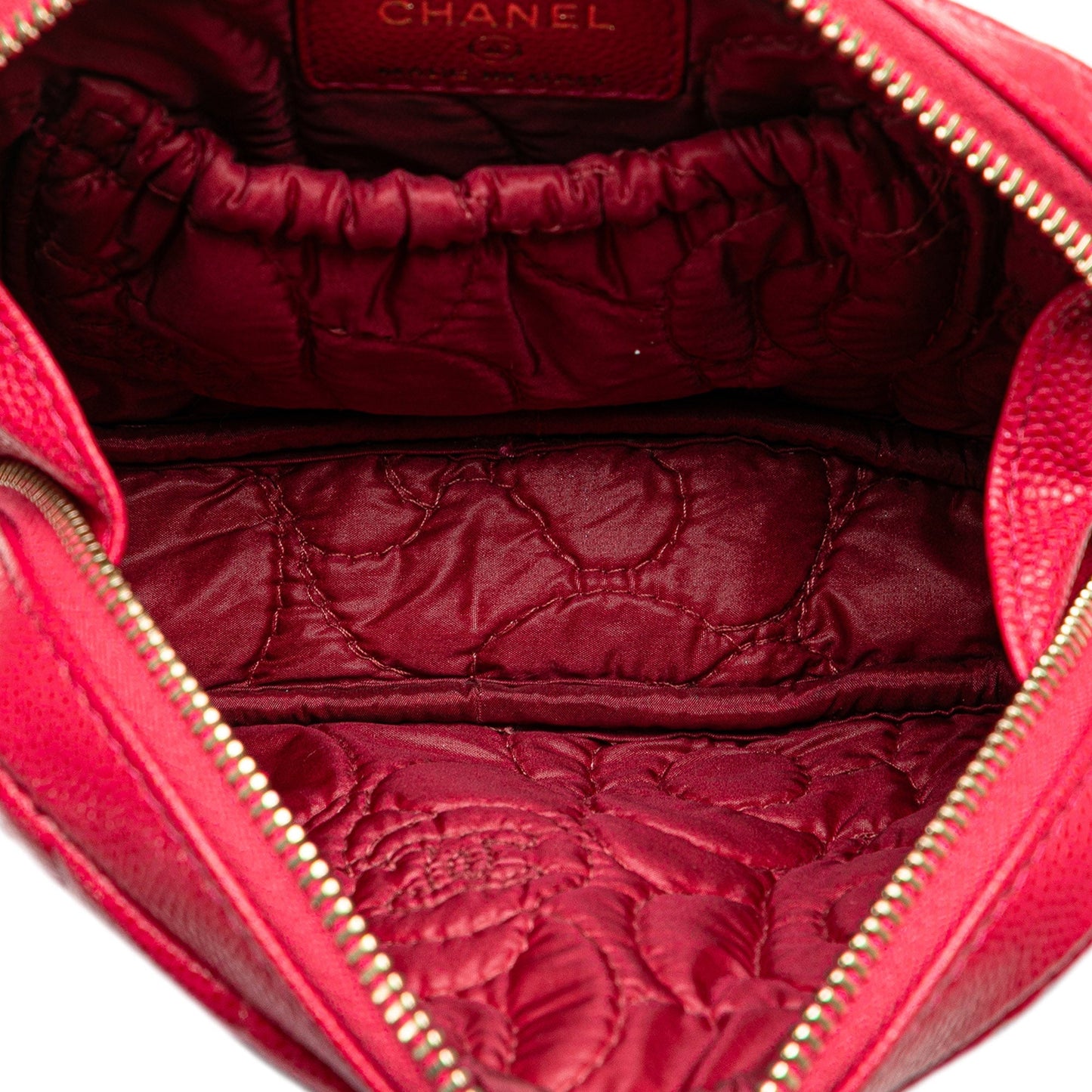 Chanel Small Caviar Camellia Cosmetic Case Red