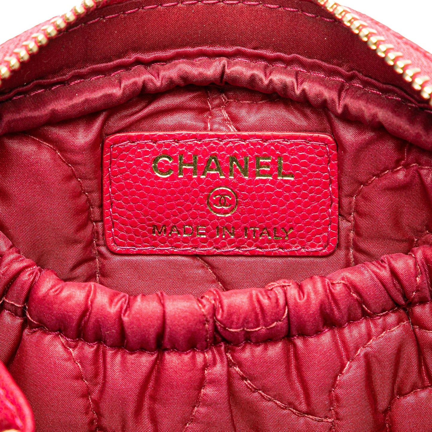 Chanel Small Caviar Camellia Cosmetic Case Red