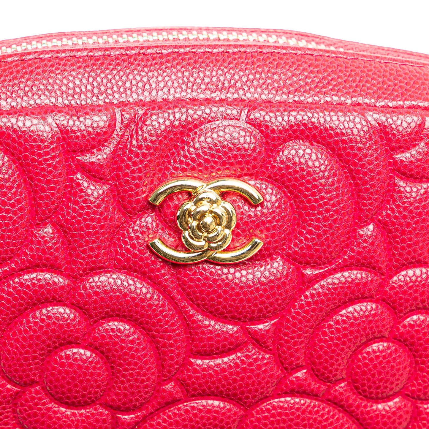 Chanel Small Caviar Camellia Cosmetic Case Red