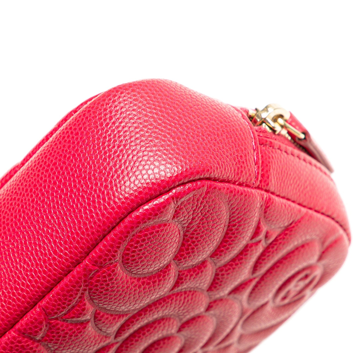 Chanel Small Caviar Camellia Cosmetic Case Red