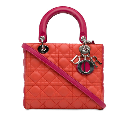 Dior Medium Bicolor Lambskin Cannage Lady Dior Orange