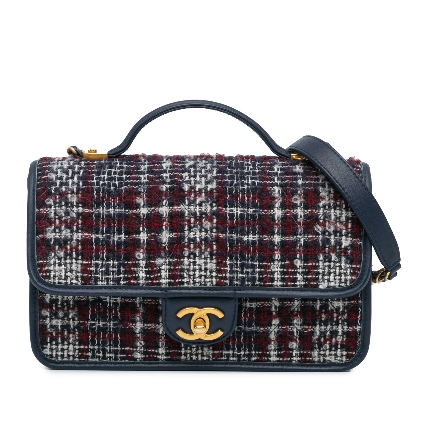 Chanel Small Tweed School Memory Top Handle Flap Blue