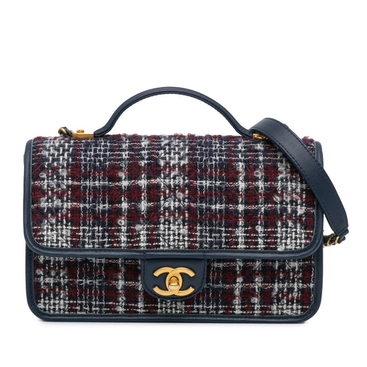 Chanel Small Tweed School Memory Top Handle Flap Blue