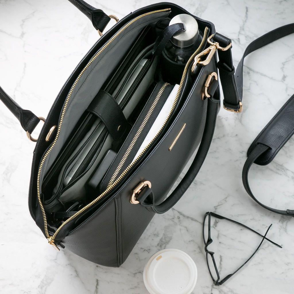 SAVANNAH DESIGNER LAPTOP HANDBAG | NAVY LEATHER | CHAMPAGNE GOLD