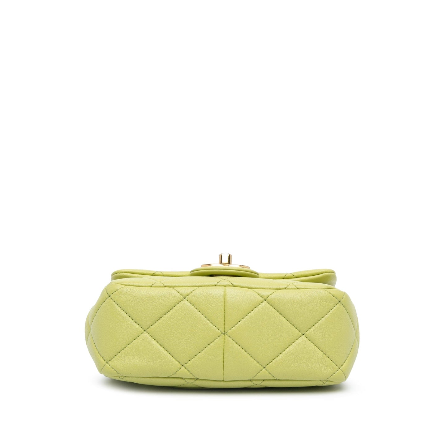 Chanel Mini Quilted Lambskin Oval Logo Chain Top Handle Flap Green