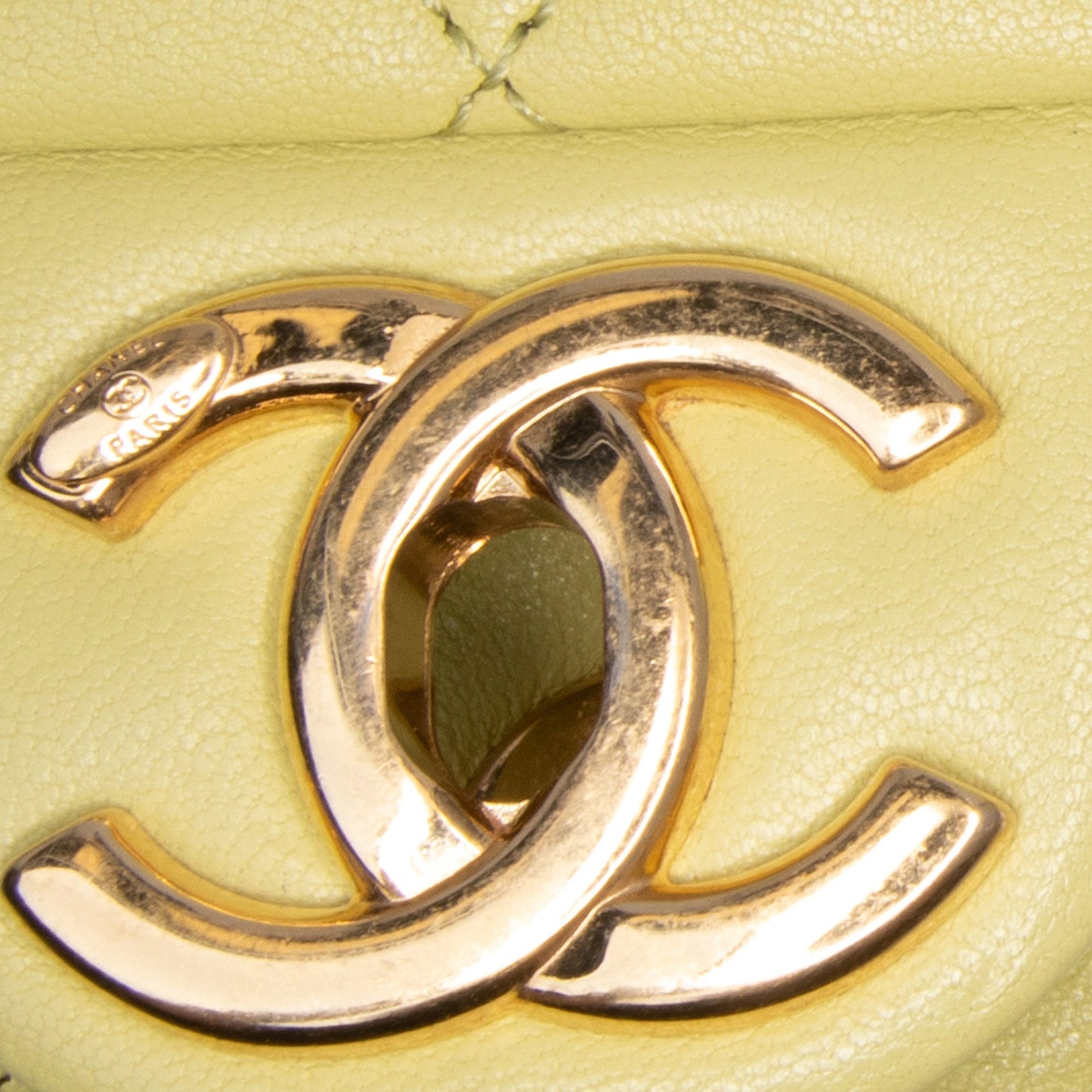 Chanel Mini Quilted Lambskin Oval Logo Chain Top Handle Flap Green
