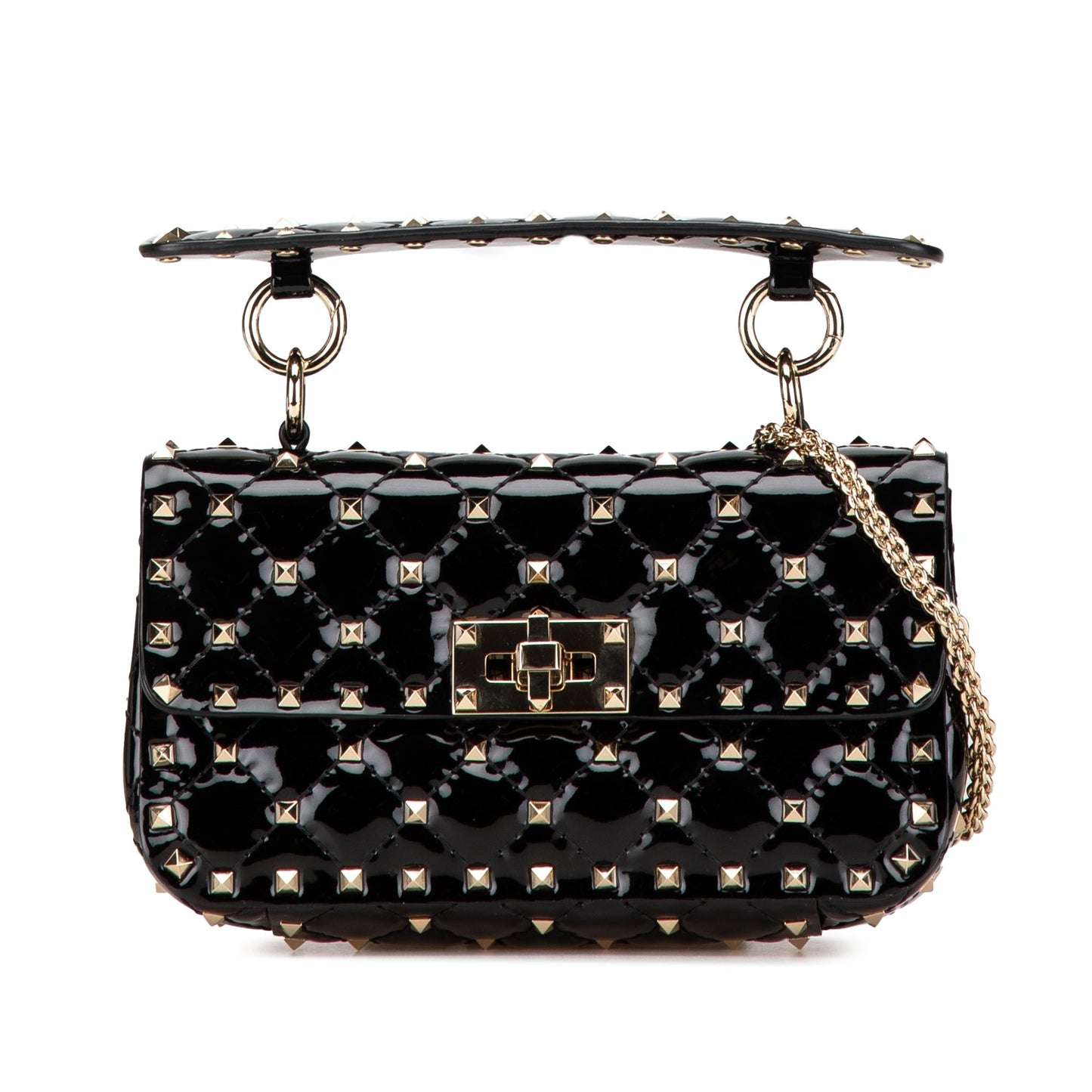 Valentino Small Patent Rockstud Spike Satchel Black