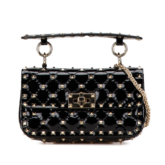 Valentino Small Patent Rockstud Spike Satchel Black
