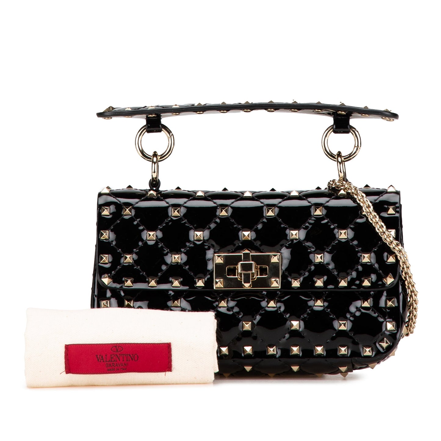 Valentino Small Patent Rockstud Spike Satchel Black