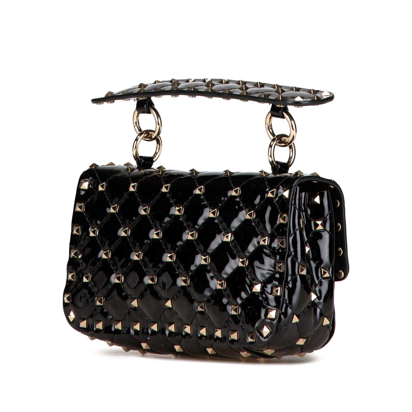 Valentino Small Patent Rockstud Spike Satchel Black