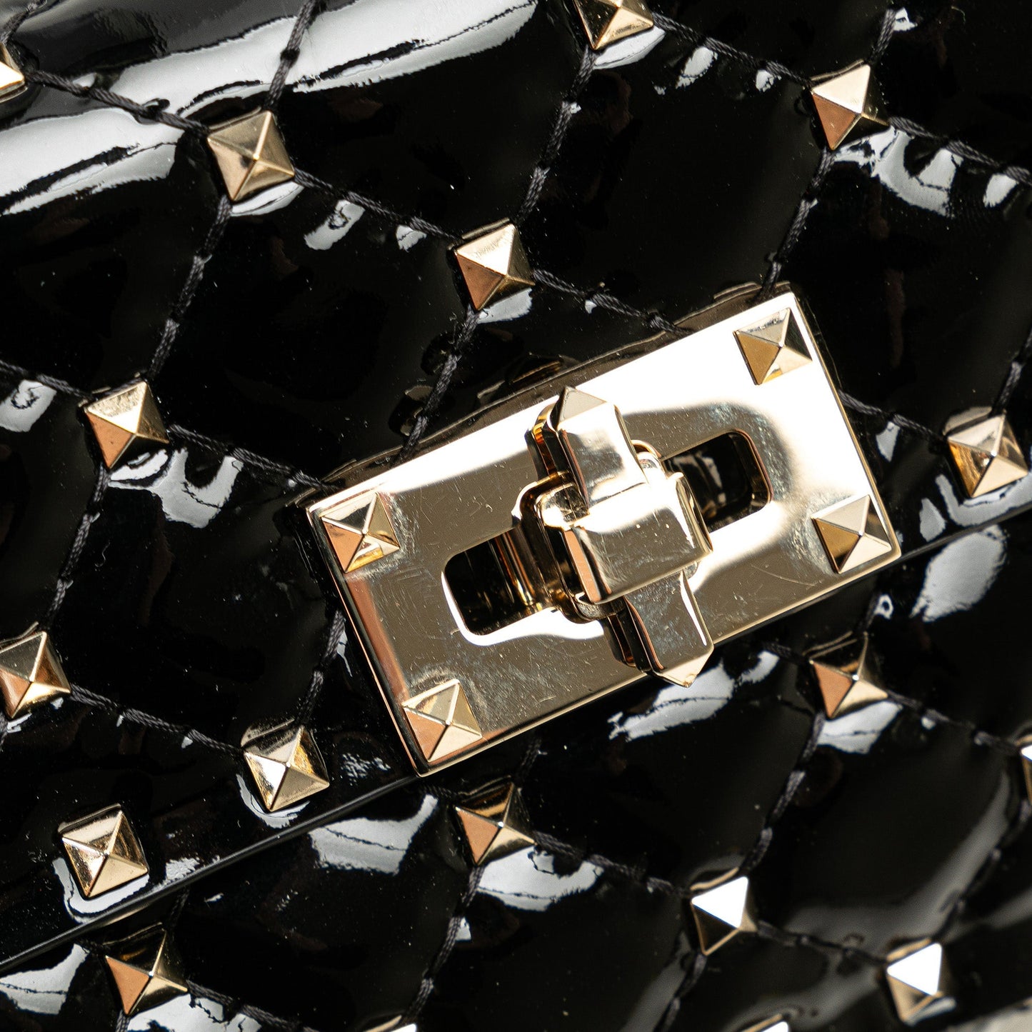 Valentino Small Patent Rockstud Spike Satchel Black