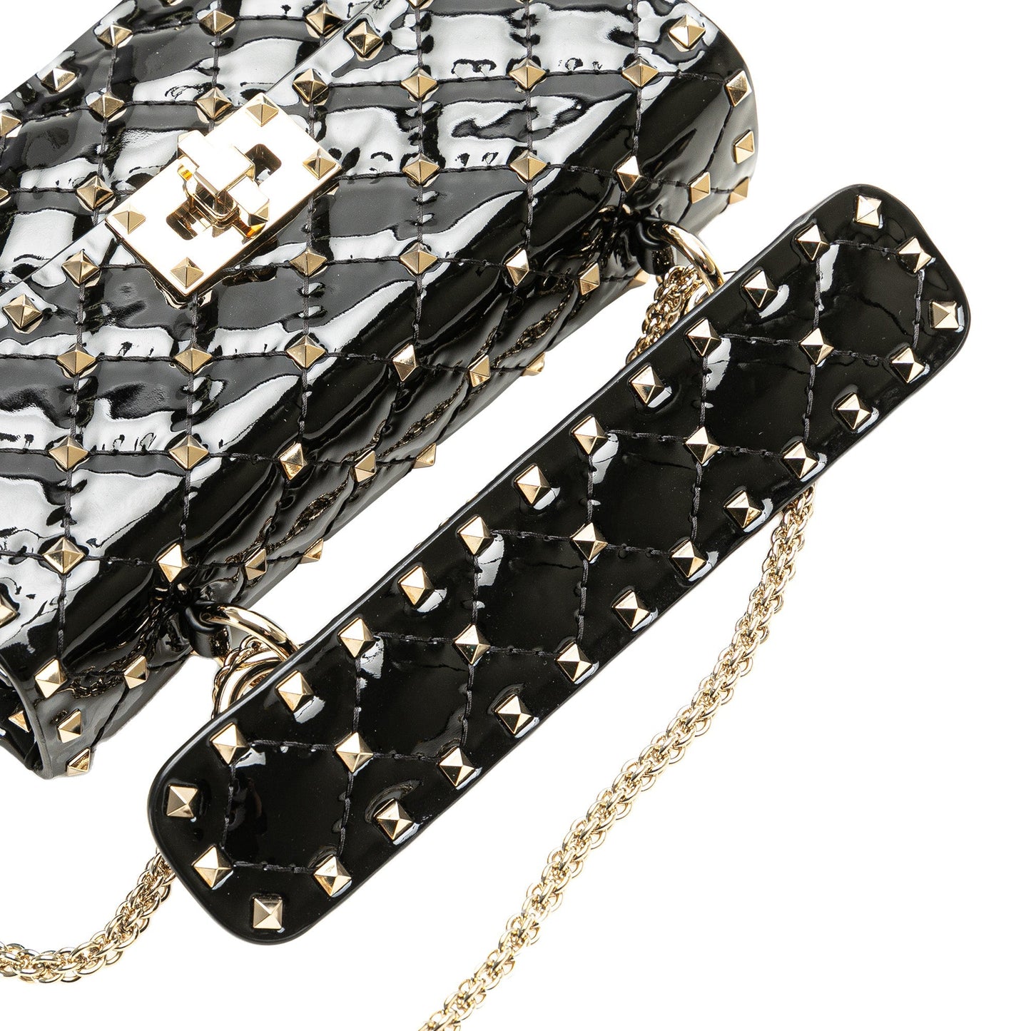 Valentino Small Patent Rockstud Spike Satchel Black