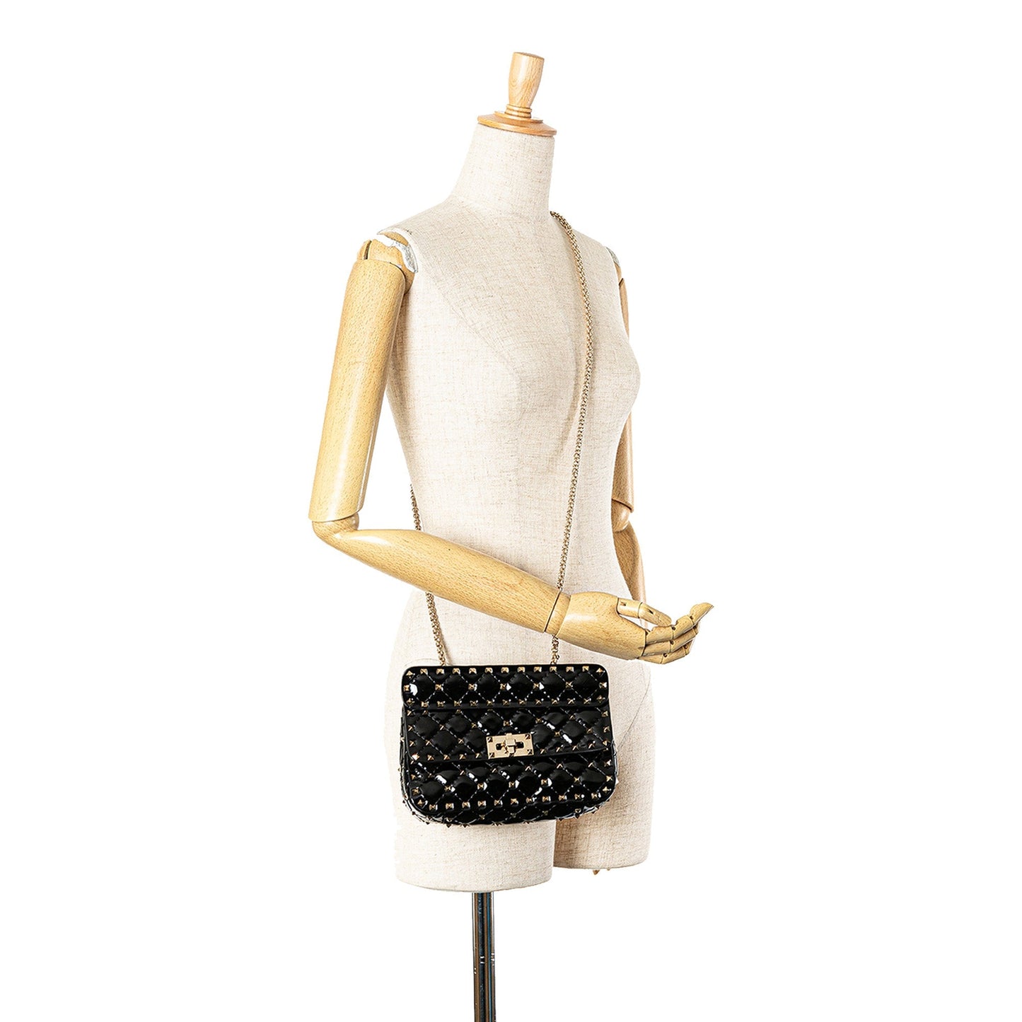 Valentino Small Patent Rockstud Spike Satchel Black
