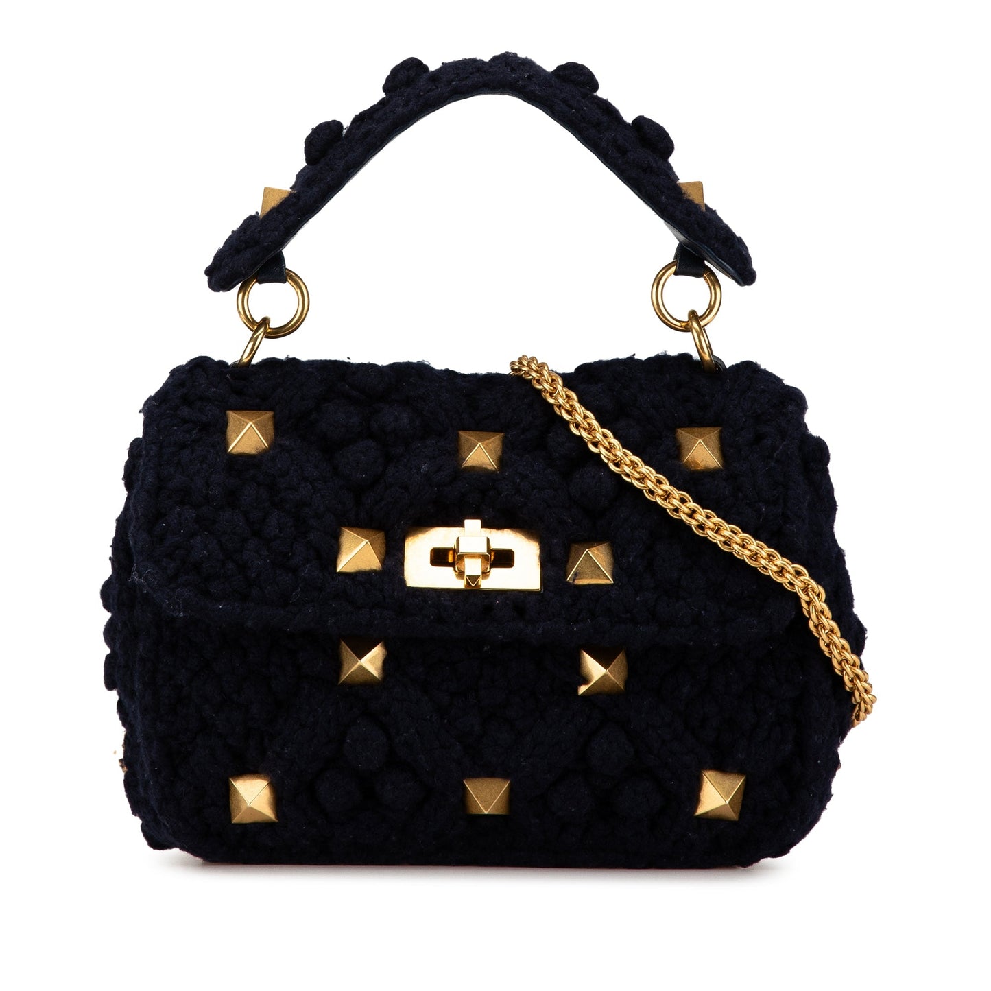 Valentino Medium Cashmere Roman Stud Satchel Blue