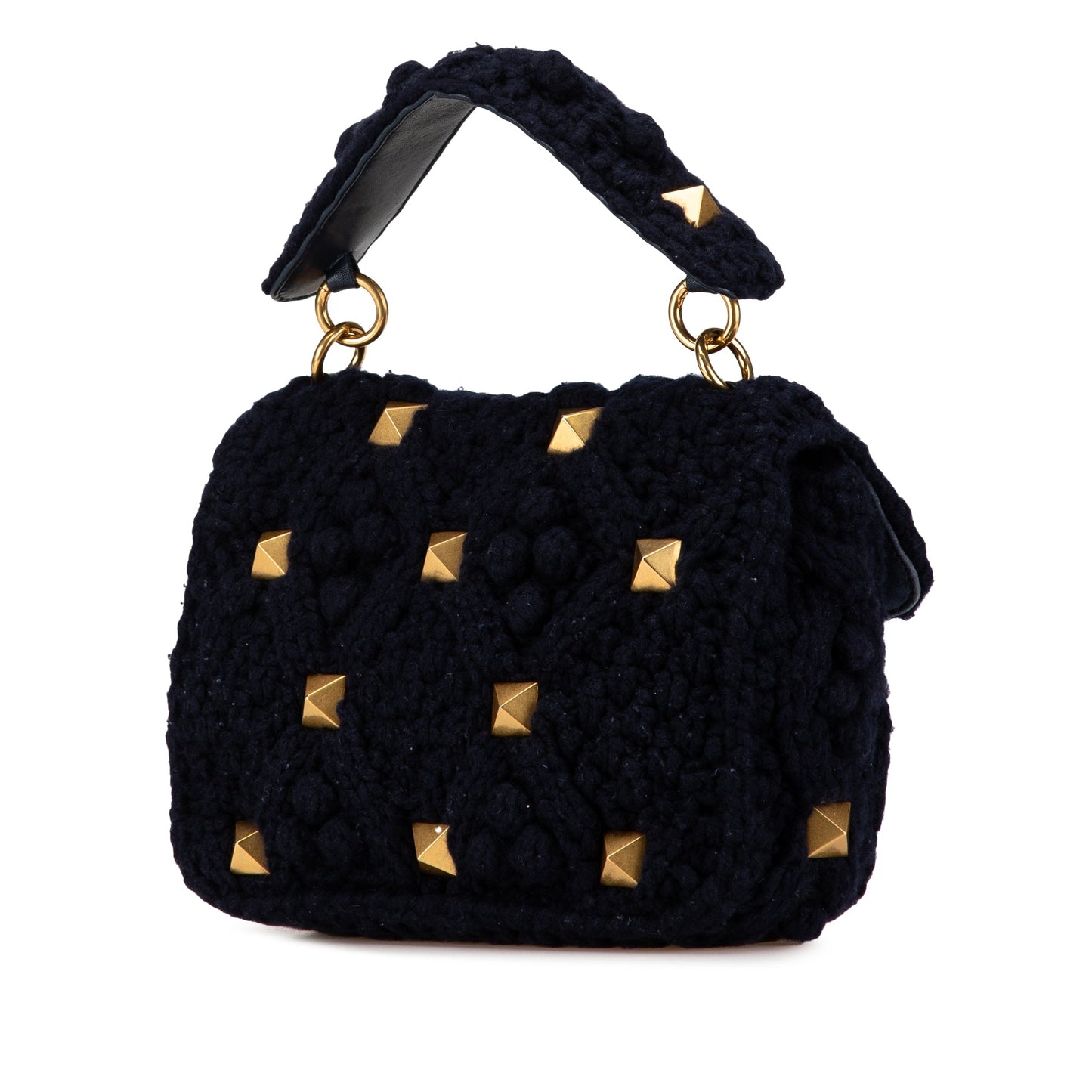 Valentino Medium Cashmere Roman Stud Satchel Blue