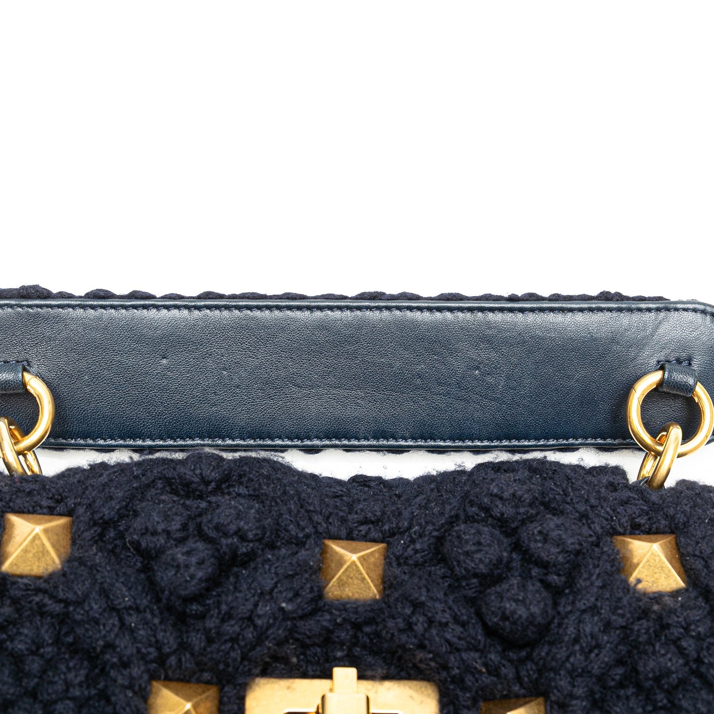 Valentino Medium Cashmere Roman Stud Satchel Blue