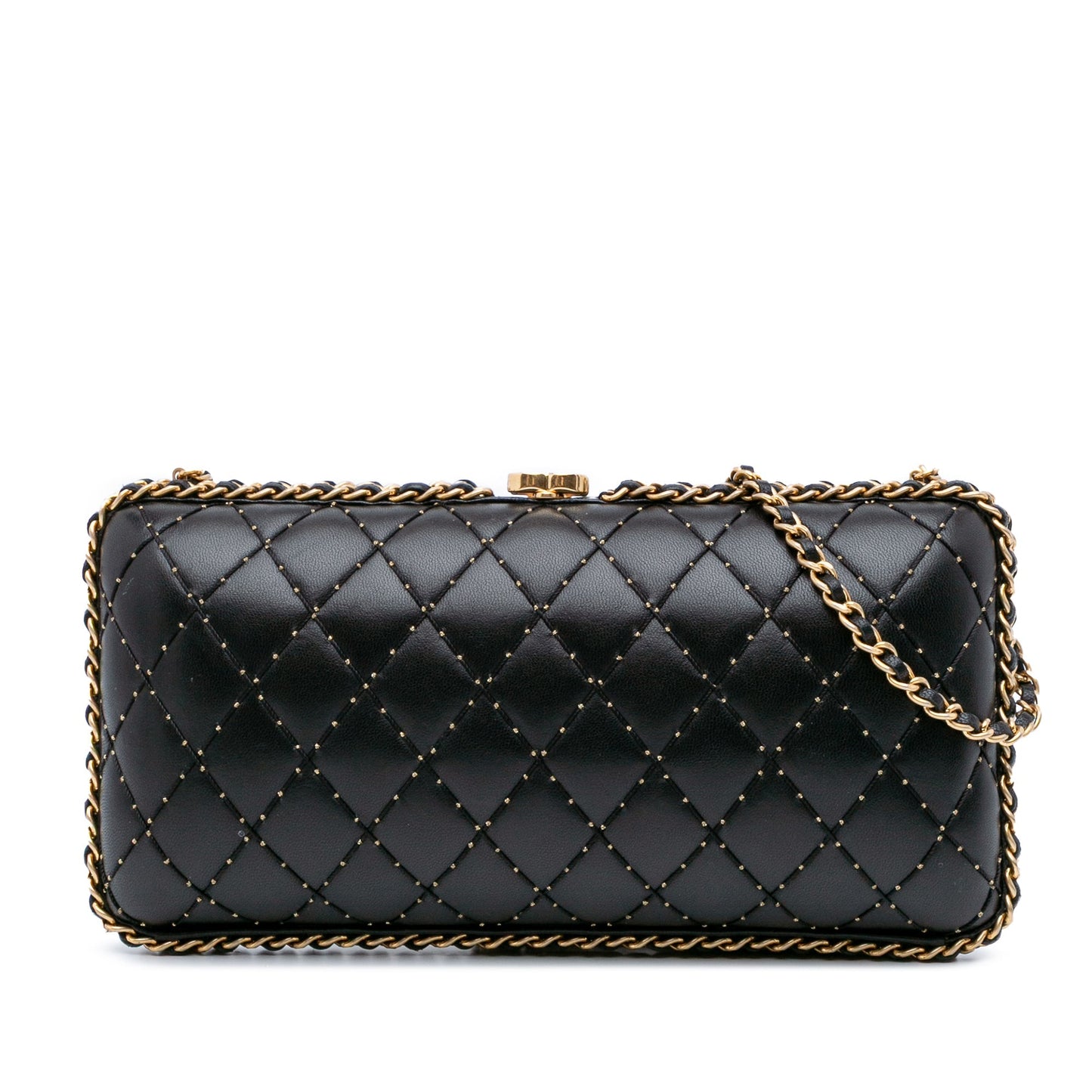Chanel Quilted Lambskin Studded Chain Around Clutch with Chain Black