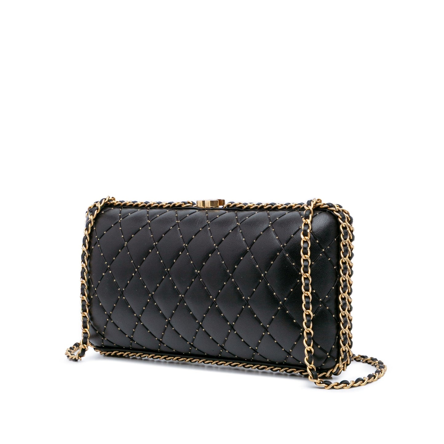 Chanel Quilted Lambskin Studded Chain Around Clutch with Chain Black