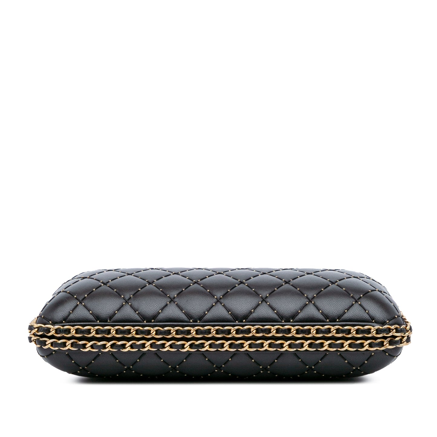 Chanel Quilted Lambskin Studded Chain Around Clutch with Chain Black