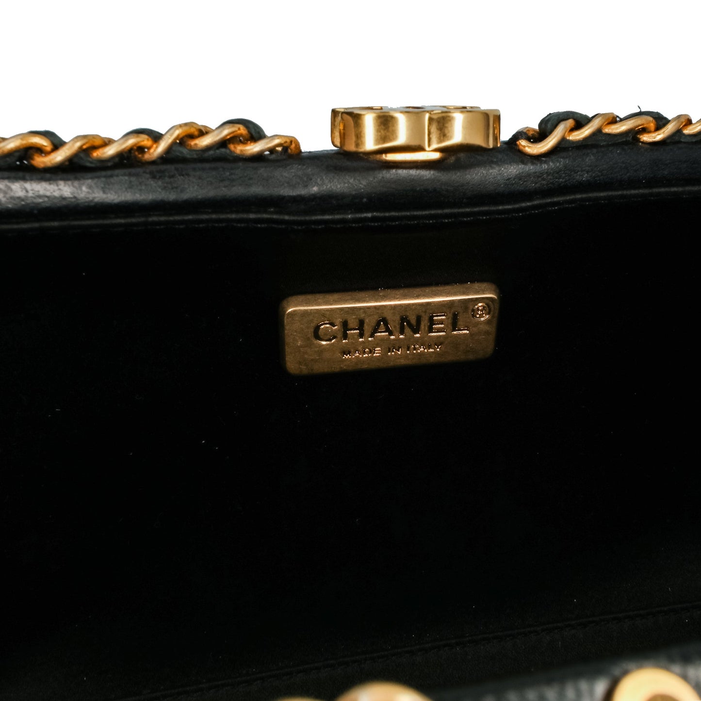 Chanel Quilted Lambskin Studded Chain Around Clutch with Chain Black
