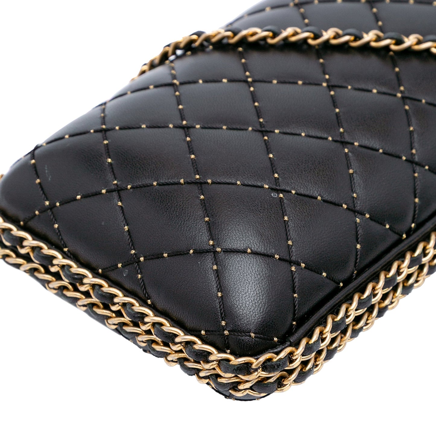 Chanel Quilted Lambskin Studded Chain Around Clutch with Chain Black