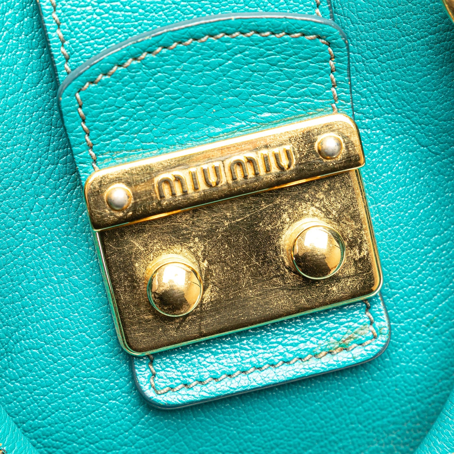 Miu Miu Goatskin Madras Satchel Blue