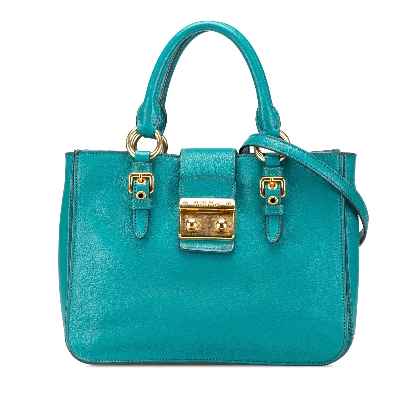 Miu Miu Goatskin Madras Satchel Blue
