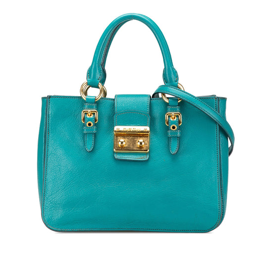 Miu Miu Goatskin Madras Satchel Blue