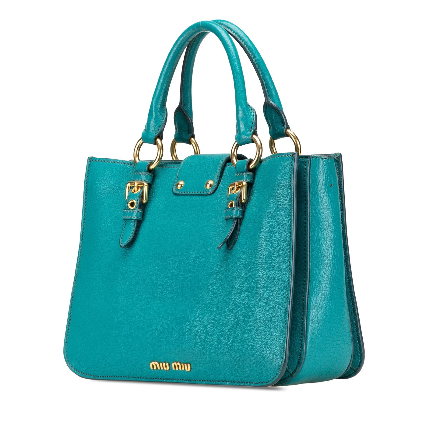 Miu Miu Goatskin Madras Satchel Blue
