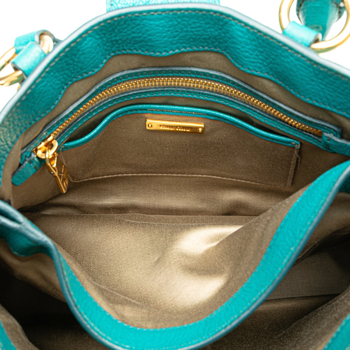 Miu Miu Goatskin Madras Satchel Blue