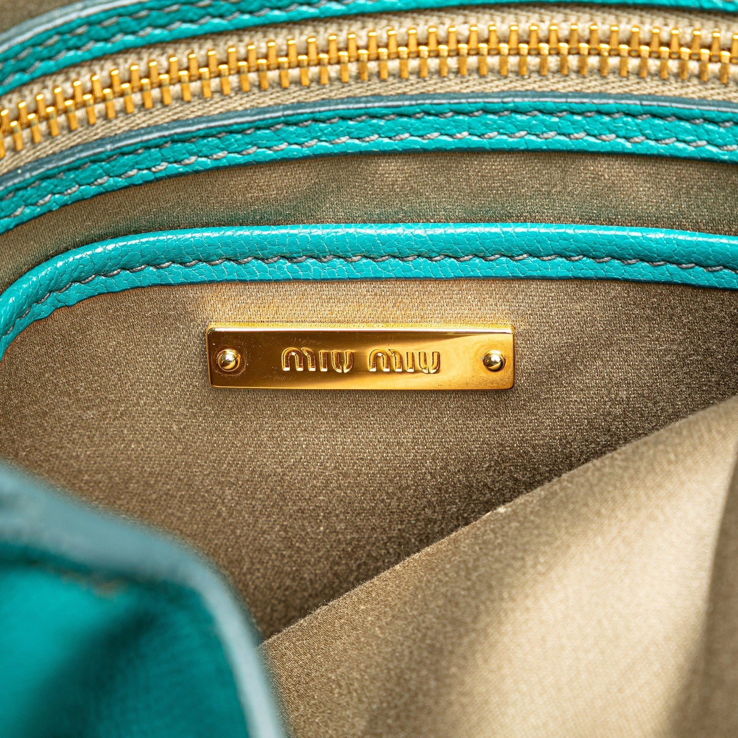 Miu Miu Goatskin Madras Satchel Blue