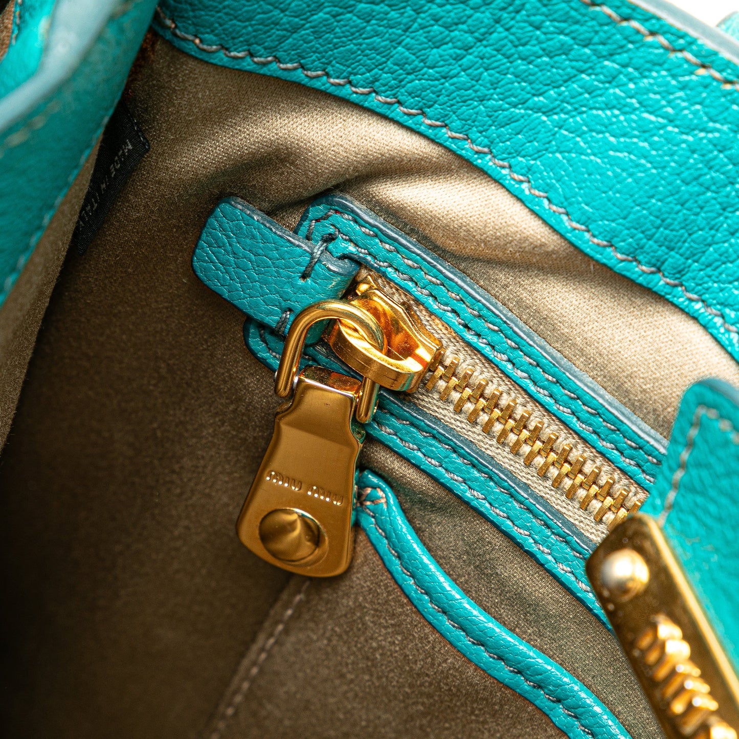 Miu Miu Goatskin Madras Satchel Blue