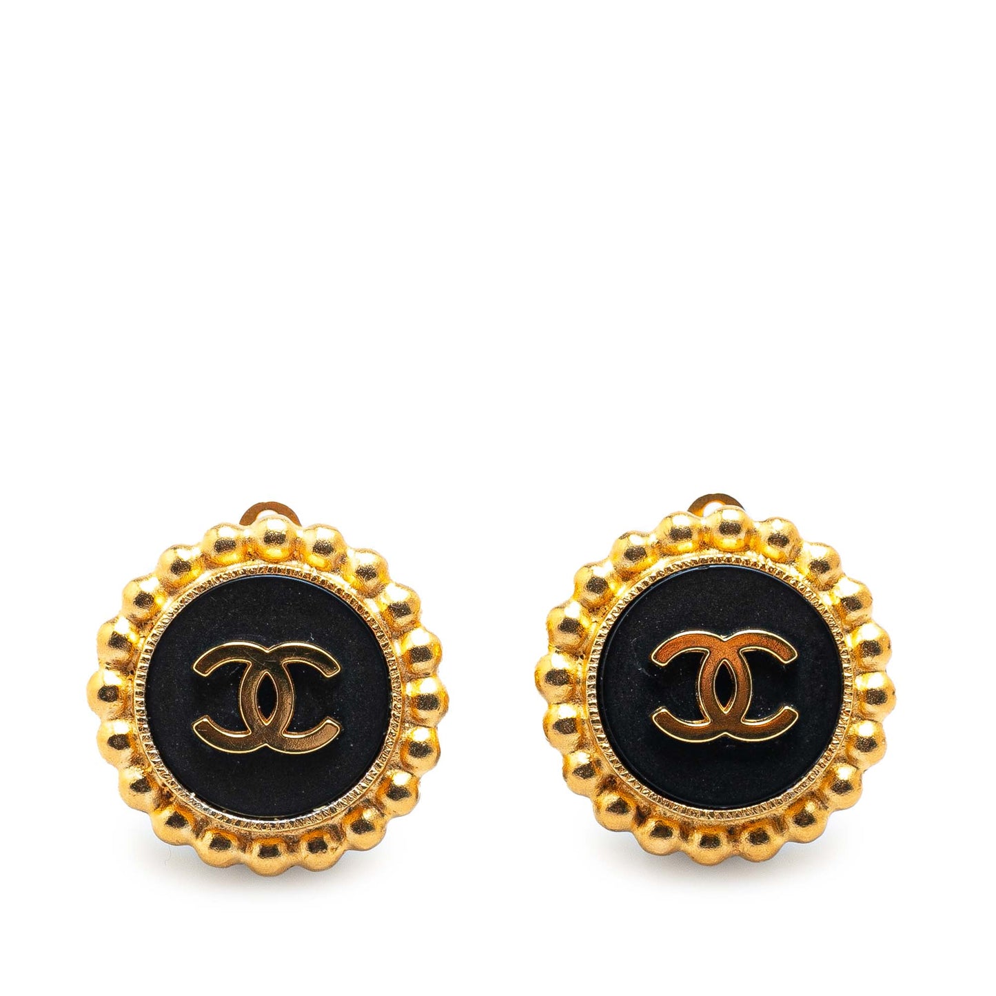 Chanel Gold Plated Acrylic CC Button Clip On Earrings Gold