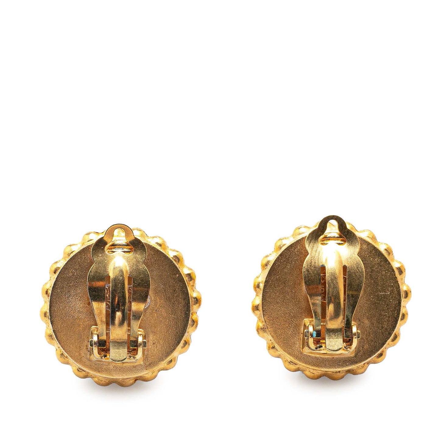 Chanel Gold Plated Acrylic CC Button Clip On Earrings Gold