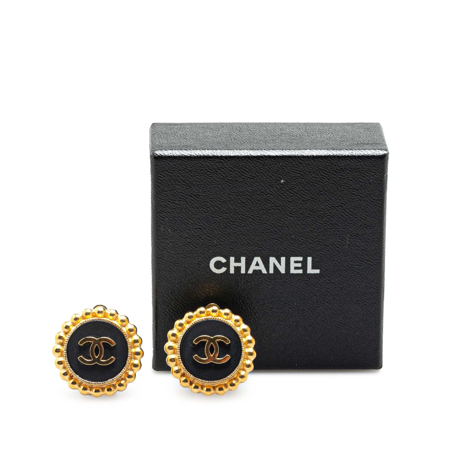 Chanel Gold Plated Acrylic CC Button Clip On Earrings Gold