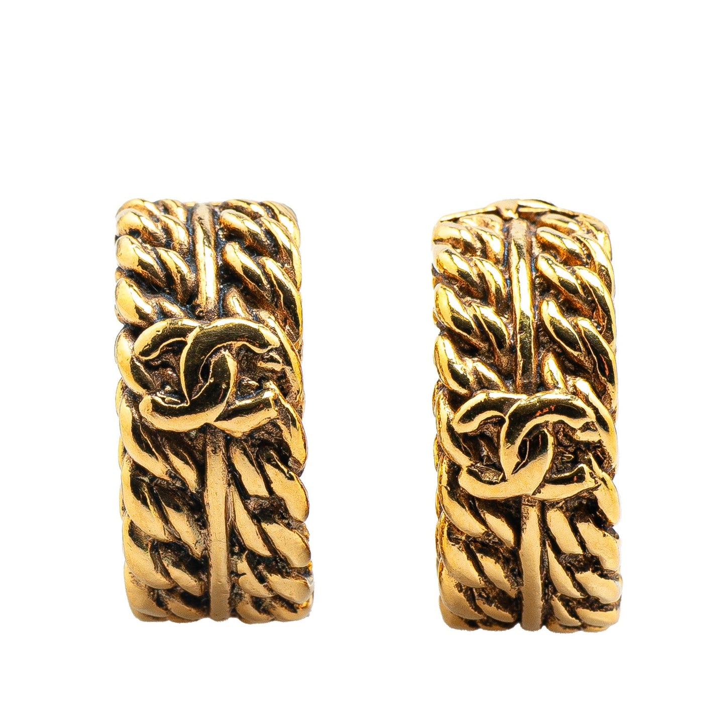 Chanel Gold Plated CC Chain Clip On Earrings Gold